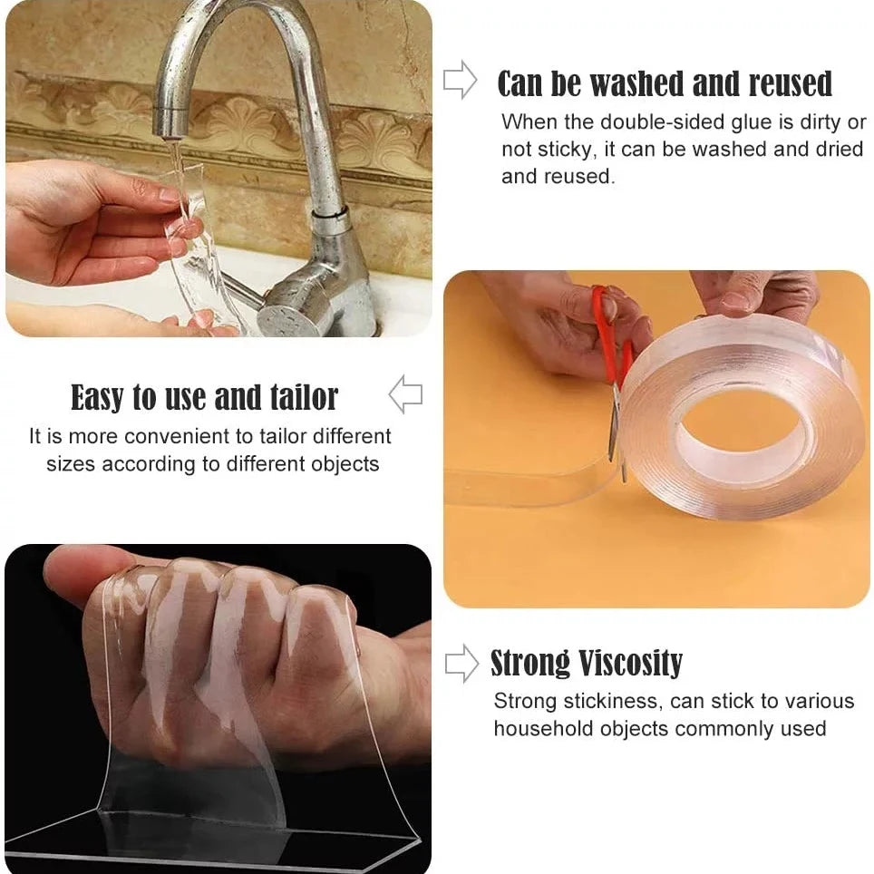 1/2/3/5M Nano Tape Double Sided Tape Transparent Reusable Waterproof Adhesive Tapes Cleanable Kitchen Bathroom Supplies Tapes - The Gadget Shack Shop