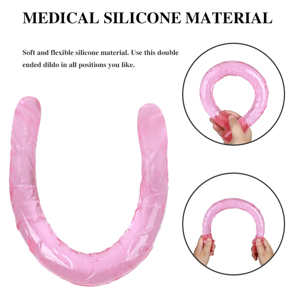 44cm Soft Jelly Dildo Double Long Realistic Dildos Cock Lesbian Vaginal Anal Plug Flexible Fake Penis For Women Dildos Sex Toys - The Gadget Shack Shop