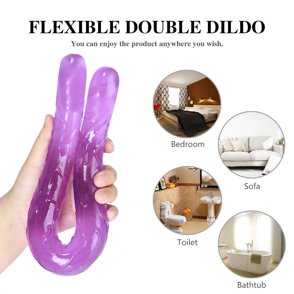 44cm Soft Jelly Dildo Double Long Realistic Dildos Cock Lesbian Vaginal Anal Plug Flexible Fake Penis For Women Dildos Sex Toys - The Gadget Shack Shop